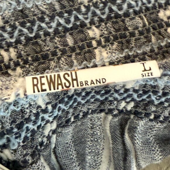 Rewash Smoked Wide Leg Pants Size L Linen Blend Pull On Striped Summer Beach - Picture 11 of 16